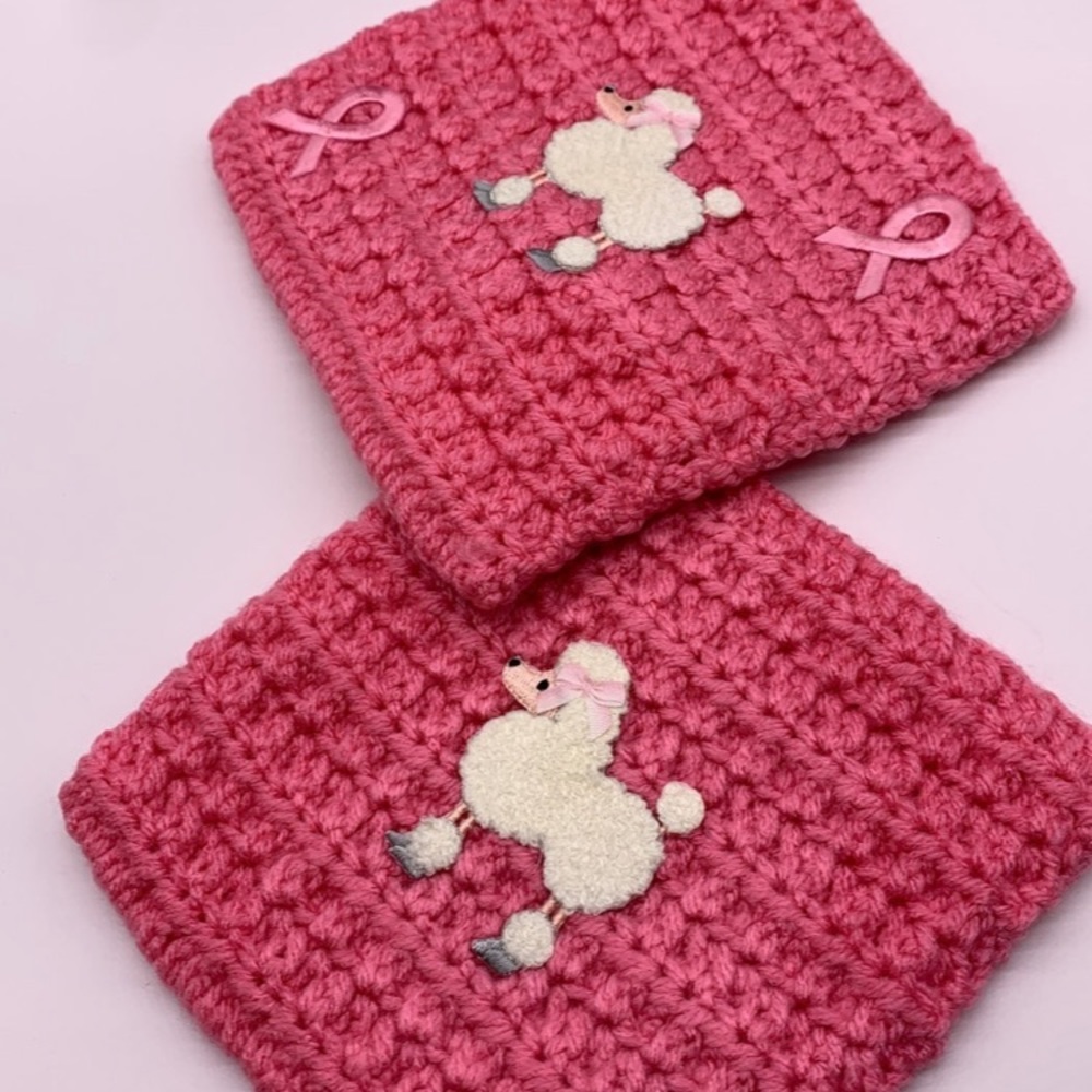 2 Vintage Pink poodle home-made crochet pot holders/hotpads for airfryer/oven 7" - Picture 7 of 10